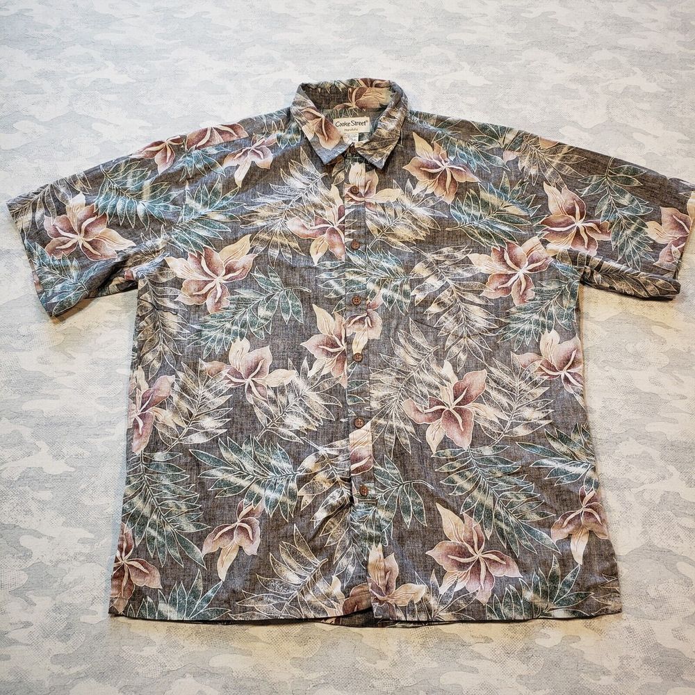 Cooke Street‎ Honolulu Hawaiian Shirt Mens XL Brown Inside Out Floral Print